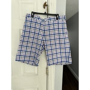 Nike Golf Shorts Mens White Purple Plaid Tour Performance DriFit Bermuda Sz 36